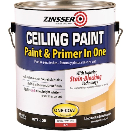 Zinsser Latex Paint & Primer In One Stainblock Flat Ceiling Paint, Bright White, 1 Gal. 260967